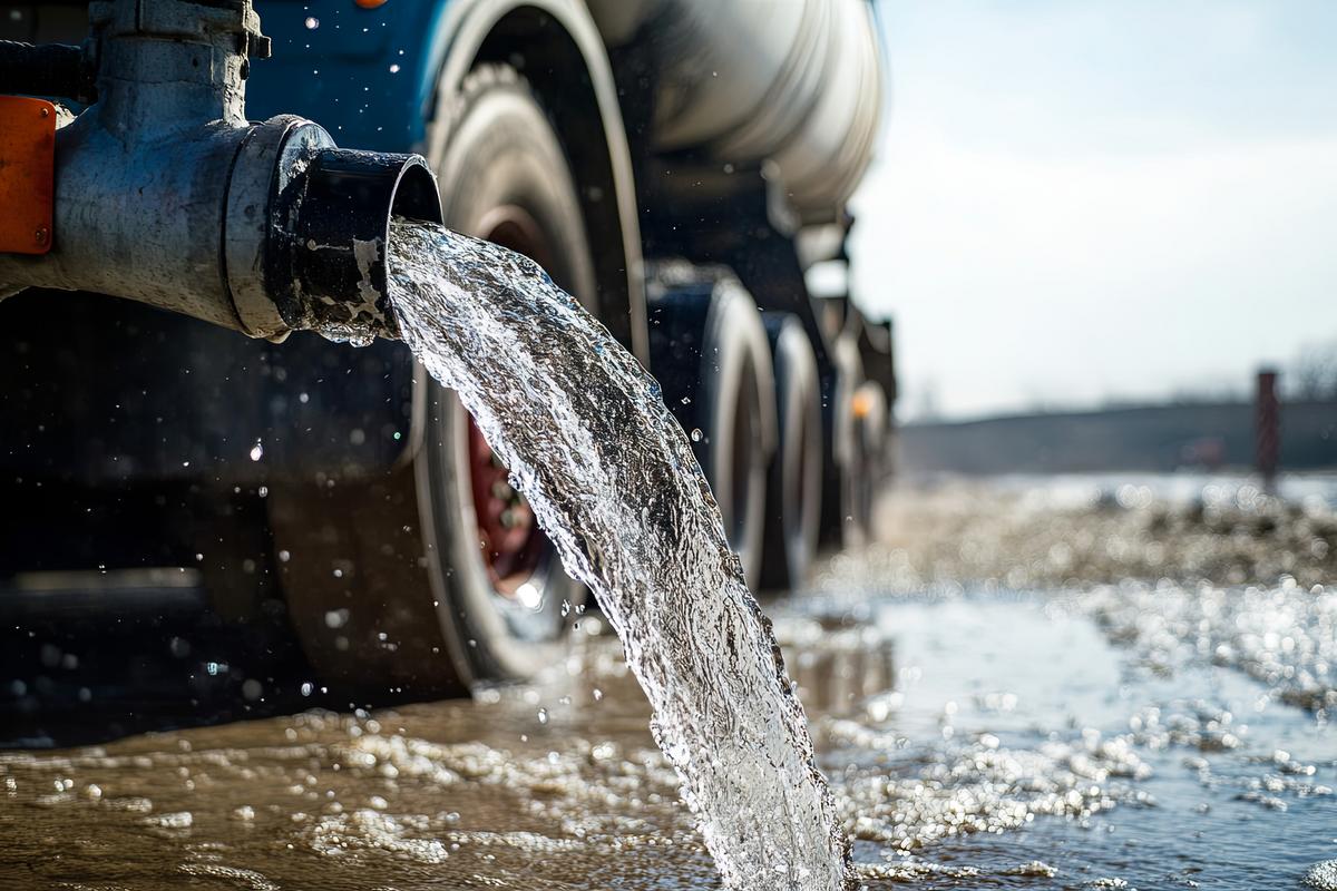 Water tanker truck providing water to a remote location